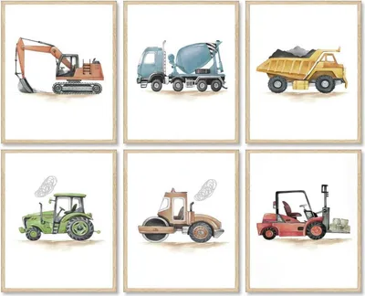 Zdjęcie produktu dla Pojazd budowlany fototapeta ścienna traktor koparka dźwig dekoracja 20×25 cm