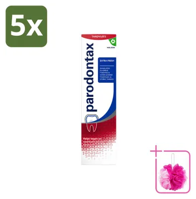 Imagen del producto de 5 tubos de pasta dental Parodontax Extra Fresh para encías sangrantes, 75 ml cada uno. Paquete económico - 5 unidades