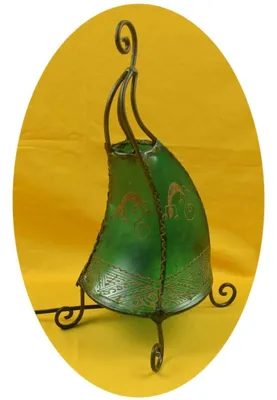 Productafbeelding van Oosterse lamp, hennep lamp, Marokkaanse lederen lamp, tafellamp, vloerlamp, Coq Gecko, 40 cm, groen