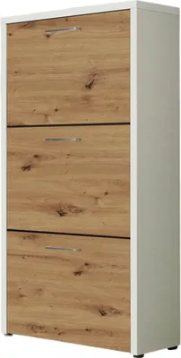 Produktbild von Schuhkipper / Schuhschrank LYON, weiß / Artisan Eiche Nb., 3 Klappen, Metallgriffe, (BxHxT) 61x115x25 cm