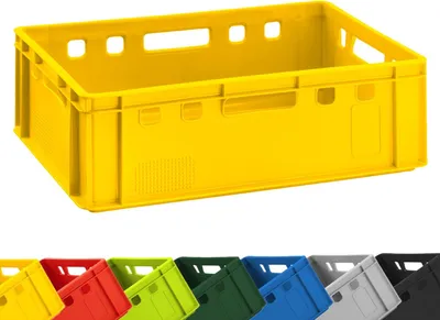 Image de 1x BURI caisse à viande E2 jaune 60x40x20cm caisse de stockage, caisse à viande, caisse de boucherie Eurobox d'Allemagne alimentaire, robuste, empilable