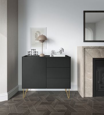 Kabinett Schwarz Graphit, Kommode 97 Cm, Elegant, Modern, Loft-Stil