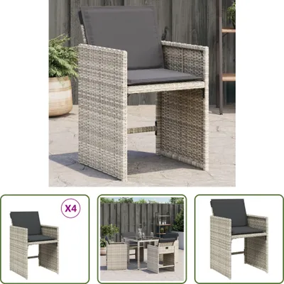 Produktbild von The Living Store Gartenstühle mit Kissen 4 Stk. Hellgrau Poly Rattan