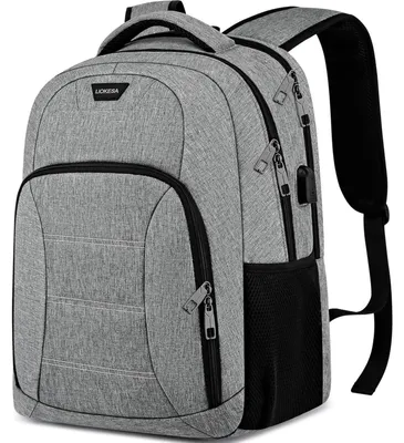 Immagine prodotto di Zaino da uomo con scomparto per laptop da 15,6 pollici, impermeabile, con porta USB, colore grigio