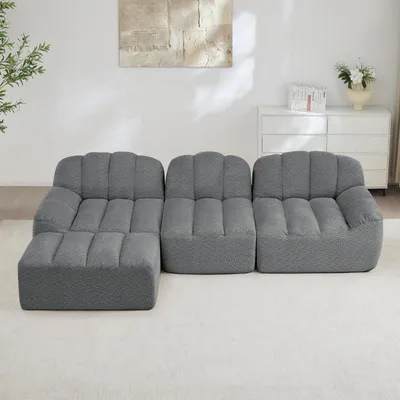 Produktbild von STILVORA 3-Sitzer L-förmiges Modulares Sofa mit 1 Ottoman aus 32D Hochdichtschaum, Boneless Sofa mit tiefer Sitzfläche und weichem Stoff, Wohnzimmer Sofa ideal für Wohnzimmer