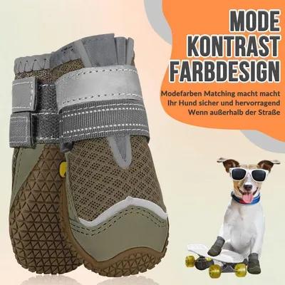 Atmungsaktive Hundeschuhe mit rutschfester Sohle - Verstellbarer reflektierender Pfotenschutz für Hunde