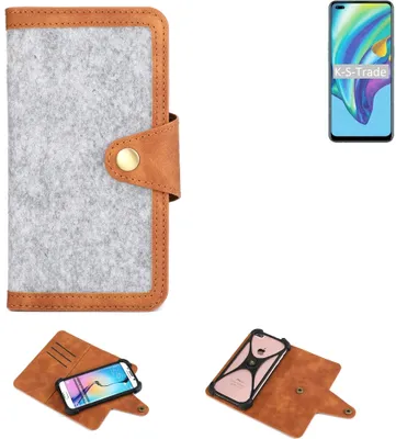 Produktbild von K-S-Trade Handyhülle kompatibel mit Oppo A15 Schutzhülle Filz-Hülle Kunst-Leder hellgrau braun (1x)