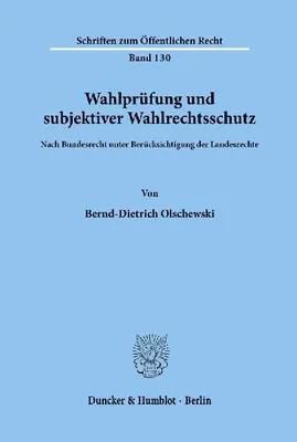 Produktbild von Wahlprüfung und subjektiver Wahlrechtsschutz.