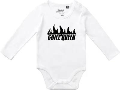 Produktbild von Huuraa Baby Body Grill Queen Flammen 74 White  Baumwolle Fairtrade Langarmbody Geschenkidee
