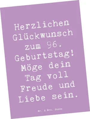 Produktbild von Mr. & Mrs. Panda Postkarte Spruch 96. Geburtstag Freude - Lavendeltraum - Geschenk, Grußkarte, Postkarten, Ansichtskarten, besonderer Tag, Meilenstein, Happy Birthday