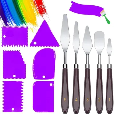 Productafbeelding van Spachtelset, 11 stuks, voor acrylverf - 5 paletmessen + 6 afstrijkmesjes voor olieverf- en acrylverfschilderijen