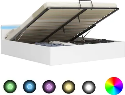 Produktbild von vidaXL Stauraumbett Hydraulisch mit LED Weiß Kunstleder 180×200 cm