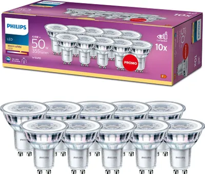 Produktbild von Philips Spot 50W PAR16 GU10 x10, 4,6 W, 50 W, GU10, 355 lm, 15000 h, Warmweiß