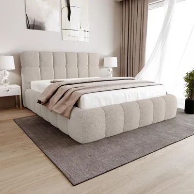 Produktbild von BEAUTYSOFA | Doppelbett CLEO 180x200 cm, Polsterbett mit Bettkasten ohne Matratze & Topper, Cappuccino