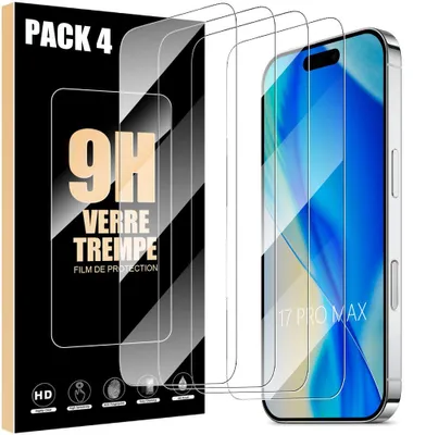 Image de 4 Verre Trempé pour iPhone 17 Pro Max, Protection d'écran Anti-Rayures 9H Antichoc Transparent