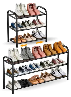 Produktbild von Erweiterbares Schuhregal 3 Ebenen, Platzsparendes Schuhregal Schmal, Verstellbares Schuhregal 43-78 cm, Metall Schuhschrank Schmal für 6-12 Paar Schuhe, Schuhablage für Diele, Flur, Eingangsbereich