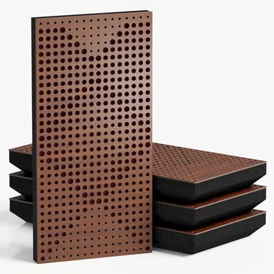 Imagen del producto de Juego de 10 paneles acústicos estrechos WILDS-F, 50x25x5 cm, nogal/burdeos