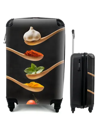 Produktbild von MuchoWow® Koffer Handgepäck Trolley Rollkoffer Kleine Reisekoffer mit 4 Rollen - Gewürze auf einem Holzlöffel - Cabin Size < 55x40x23 cm & 55x40x20 cm - Fotokoffer - Kabinenkoffer - Boardgepäck - Reise-Box - Reisekoffer - Reisegepäck - Koffer mit Bild - Trolley für Kinder