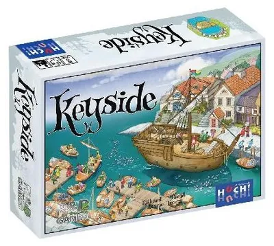 Produktbild von HUCH! Keyside, Kennerspiel, Würfelmanipulation und Arbeiterstrategien, Strategiespiel mit spannenden Szenarien, Für 1–4 Spieler ab 14 Jahren