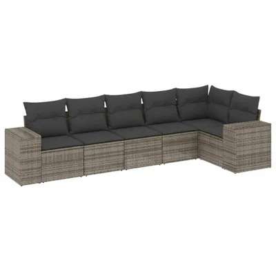 Produktbild von vidaXL 6-tlg. Garten-Sofagarnitur mit Kissen Grau Poly Rattan