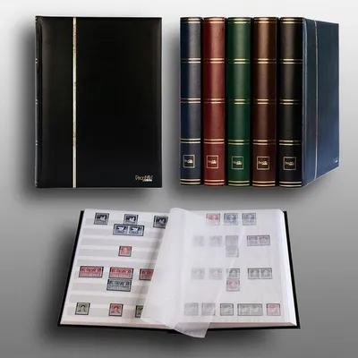Produktbild von Prophila Collection 60 weiße Seiten Luxus Briefmarkenalbum Einsteckbuch wattierter schwarzer Einband