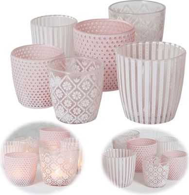 LS-LebenStil 6x Glas Teelichthalter Retro Rosa 7-9cm Set Teelichtglas Windlichthalter Kerzenhalter Kerzenglas Kerzenständer für Teelichter Windlicht