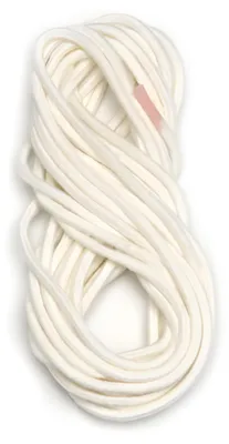 A coiled white wick on a white background.