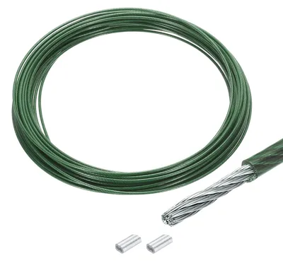 Imagen del producto de Cable de acero de 10 metros de longitud y 1,5 mm de diámetro, fabricado en acero inoxidable, con revestimiento de PVC, para sistemas de suspensión