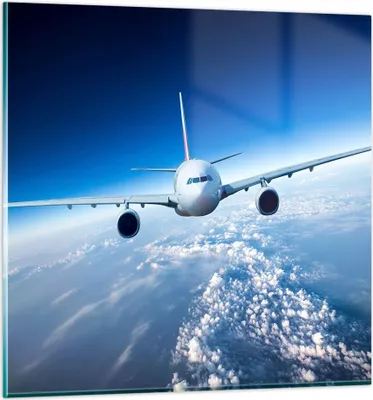 Produktbild von Bilder auf glas - Flugzeug himmel wolken flug - 60x60cm - Glasbilder - Wandbilder - Kunstdruck - zum Aufhängen bereit - Wanddekoration aus Glas - Glas Bilder - Wandbild auf Glas - GAC60x60-2723