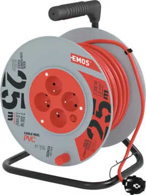 Obrázok produktu pre EMOS Predlžovací kábel na bubne 25 m / 4 zásuvky / červená / PVC / 230 V / 1 mm2, P194252