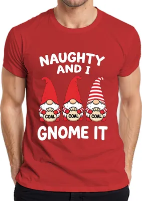 Produktbild von Naughty And I Gnome It Weihnachtsgnom Wichtel Nikolaus Lustig Herren T-Shirt, Rot, S