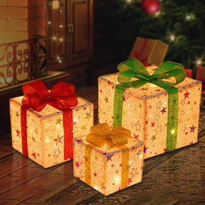 3er-Set LED-Geschenkboxen mit Timer, 8 Modi, Fernbedienung