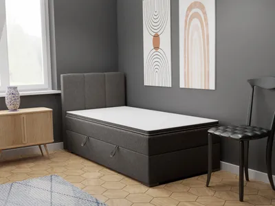 Produktbild von FEDVE Boxspringbett Einzelbett GANDIA MINI mit Bettkästen Jugendbett mit Bonell-Matratze und Topper 100x200 Rechts