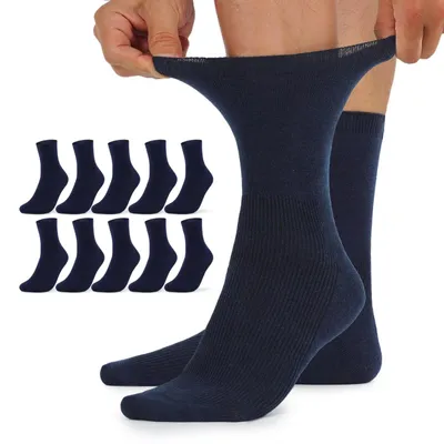 Produktbild von TUUHAW Damen Socken ohne Gummibund Diabetikersocken Herren Diabetiker Socken 10 Paar Comfort Baumwolle 35-38 Dunkelblau Herrensocken Gesundheitssocken ohne Bund – Dunkelblau*10