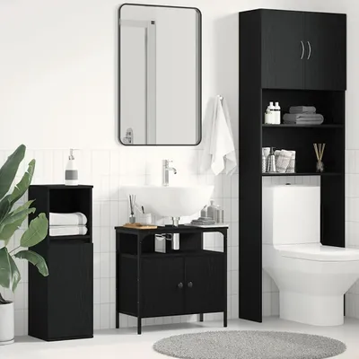 Produktbild von Möbel Waschbeckenunterschrank Schwarz Eichen-Optik 60x30x60 cm - Badspiegel 862234