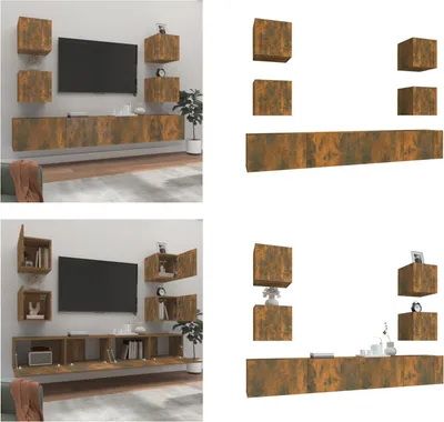 Produktbild von vidaXL 6 tlg. TV Schrank Set Räuchereiche Holzwerkstoff - TV-Schrank-Set - TV-Schrank-Sets - Wohnwand - Schrankwand