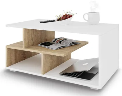Produktbild von Meble Pitus Couchtisch ST10 90x50 cm mit Stauraum – Weiß/Sonoma Eiche