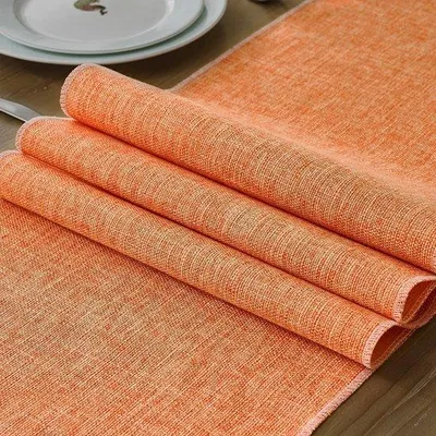 Produktbild von Ibenzoa® Tischläufer Orange – Leinen 30 x 180 cm, dekorativ & schützend für Esstisch & Couchtisch, innen & außen, pflegeleicht