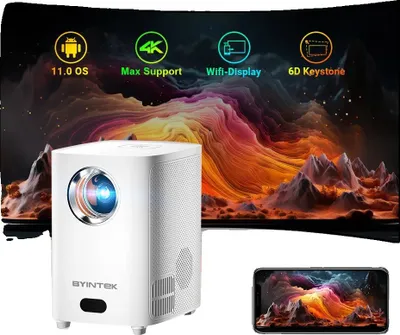 Obrázek produktu pro Mini projektor, 200palcová obrazovka, svítivost 350 ANSI lumenů, rozlišení 1280x720, podpora operačního systému Android, dva stereo reproduktory