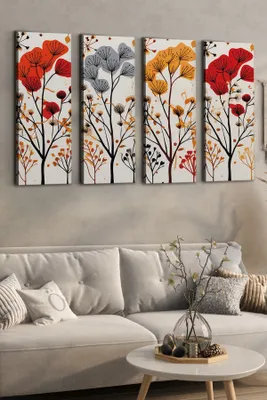 Produktbild von Wallity, Ersycnvs4Asm2, Dekoratives Leinwandgemälde (4 Stück), Mehrfarbig, 100 % LEINWAND, 30 x 90 cm