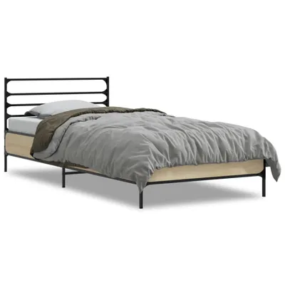 Produktbild von vidaXL Bettgestell Sonoma-Eiche 75x190 cm Holzwerkstoff und Metall