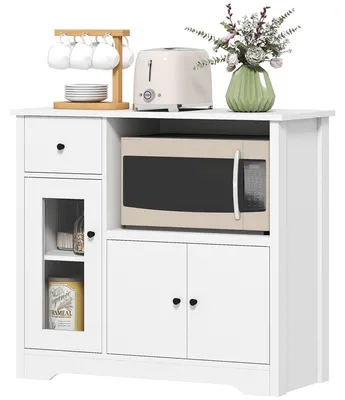 Image de Armoire de cuisine avec compartiment pour micro-ondes | Couleur : Blanc | Dimensions : 80 x 35 x 72,2 cm