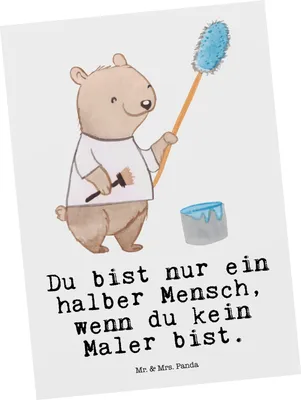 Produktbild von Mr. & Mrs. Panda bildkarte Maler Herz - Weiß - Geschenk, Lustig, Kunstkarten, Postkarte, Postkarten, Ansichtskarten, Spruch, Ansichtskarte, Grußkarte, Malerbetrieb