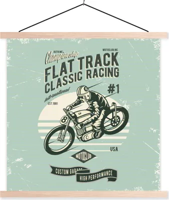 Produktbild von MuchoWow® Textilposter Motorrad - Rennen - Retro 40x40 cm mit holzfarbenen Rahmen - Posterleiste