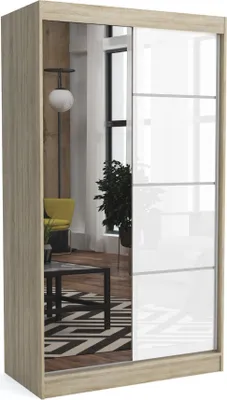 Produktbild von Brent - Kleiderschrank mit Spiegel Suzan, Schlafzimmerschrank mit 1 Kleiderstange und Einlegeböden für Kleidung, 120x215x60 cm, Sonoma Eiche