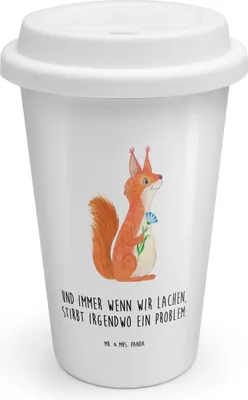 Produktbild von Mr. & Mrs. Panda Thermobecher Eichhörnchen Blume - Weiß - Geschenk, Motivation Sprüche, Spaß, Eichhorn, ToGo Kaffeebecher, Spruch Positiv, Lustige, Lachen, Mehrwegbecher