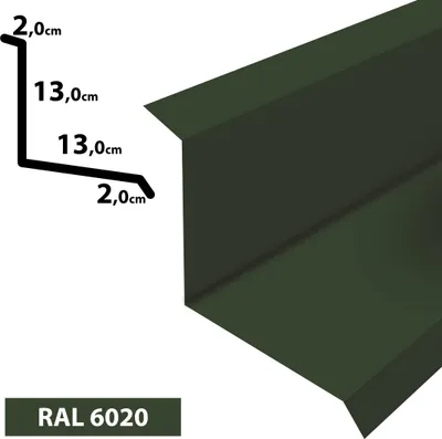 Produktbild von 1m Wandanschluss Wandblech I Dachblech pulverbeschichtetes 0,5 Zuschnitt 300mm (20x130x130x20) RAL-6020 Chromooxidgrün