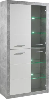 Image de Vitrine Blanc brillantReproduction béton, 4 portes, éclairage inclus