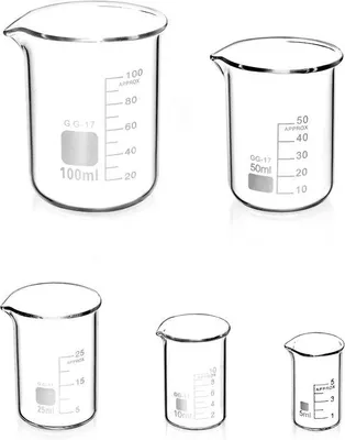 Produktbild von Gläserne Messbecher Set - Laborbecher für präzises Messen - Borosilikatglas hitzebeständig - 25 bis 500 ml