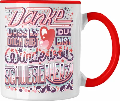 Produktbild von Trendation - Beste Schwester Tasse Geschenk von Schwester an Schwester Lieblingsschwester von Bruder Geschenkidee Spruch (Rot)